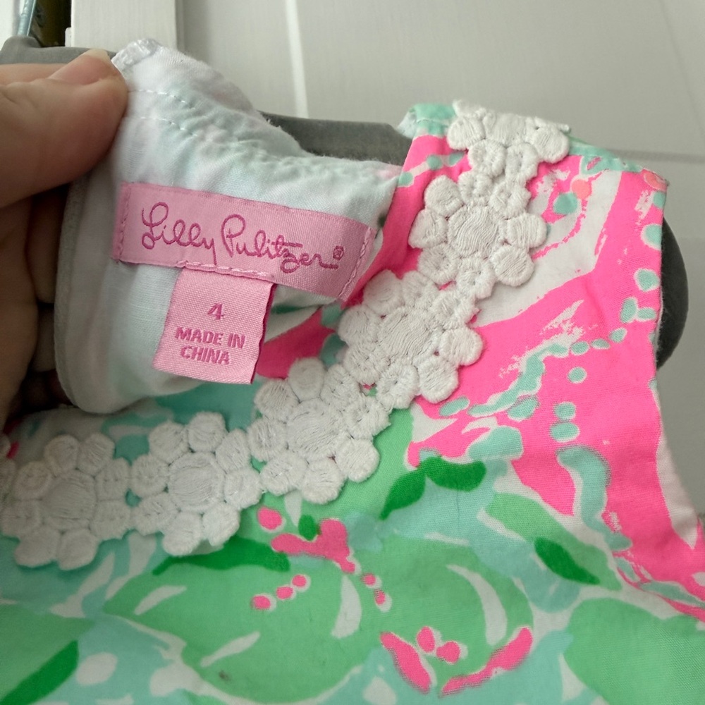 Lilly Pulitzer Pink and Green Floral Dress girls size 4 GUC